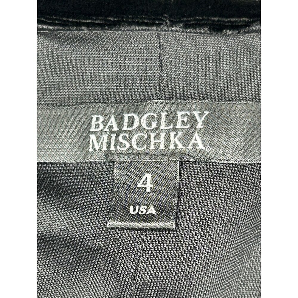 Badgley Mischka Dress Size 4 Black Velvet Tie Front Body Con Scuba Skirt Party - Picture 3 of 9